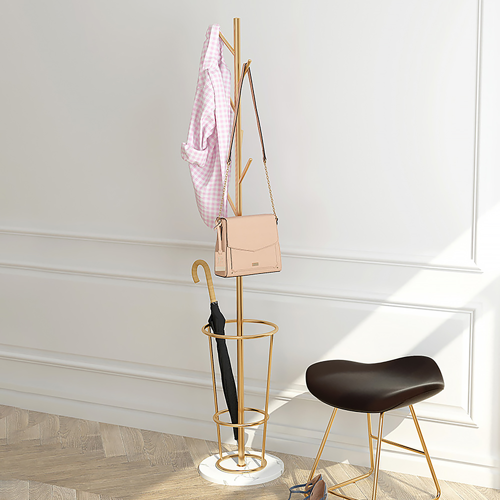 1700mm Hallway Metal Coat Stand with Umbrella Stand Base-Gold