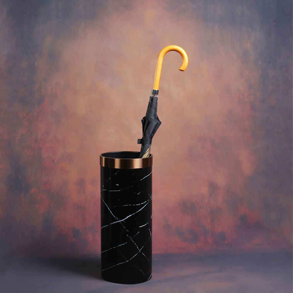 

18.9" Luxury Marble Veneer Umbrella Stand in Black & Gold