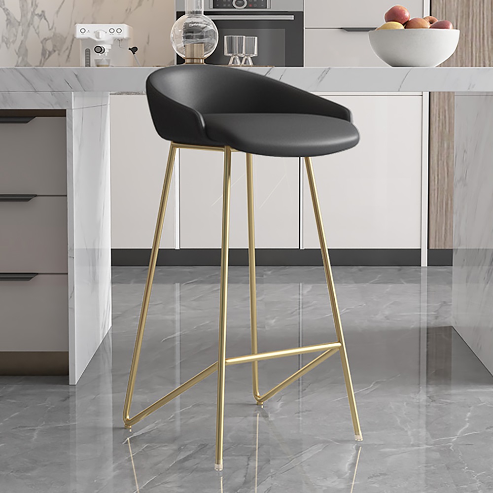 Image of Modern Bar Stool PU Leather Upholstery Gold Finish Bar Chair with Footrest