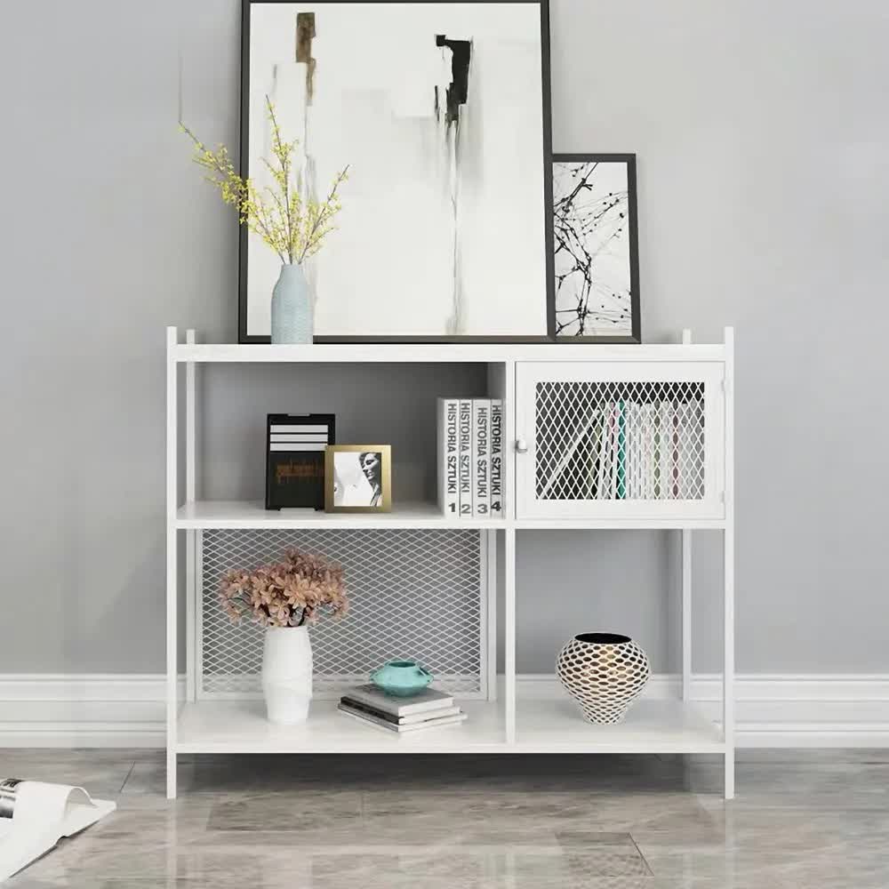 White Console Table With Storage & Mesh Decor Entryway Table Faux Marble Top And Shelves