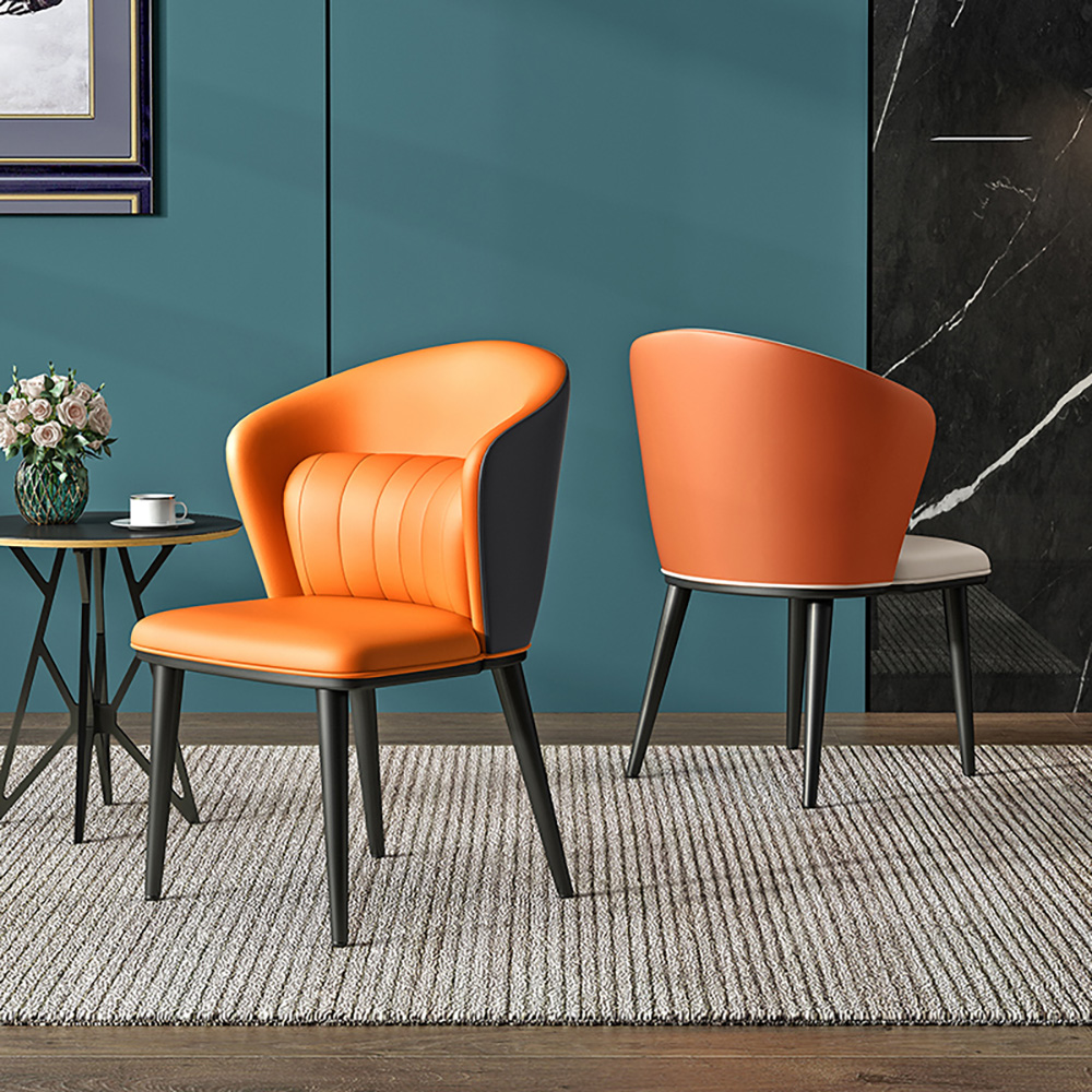 

Upholstered Dining Chairs Off-White/Orange Mid-Century Round Back PU Leather