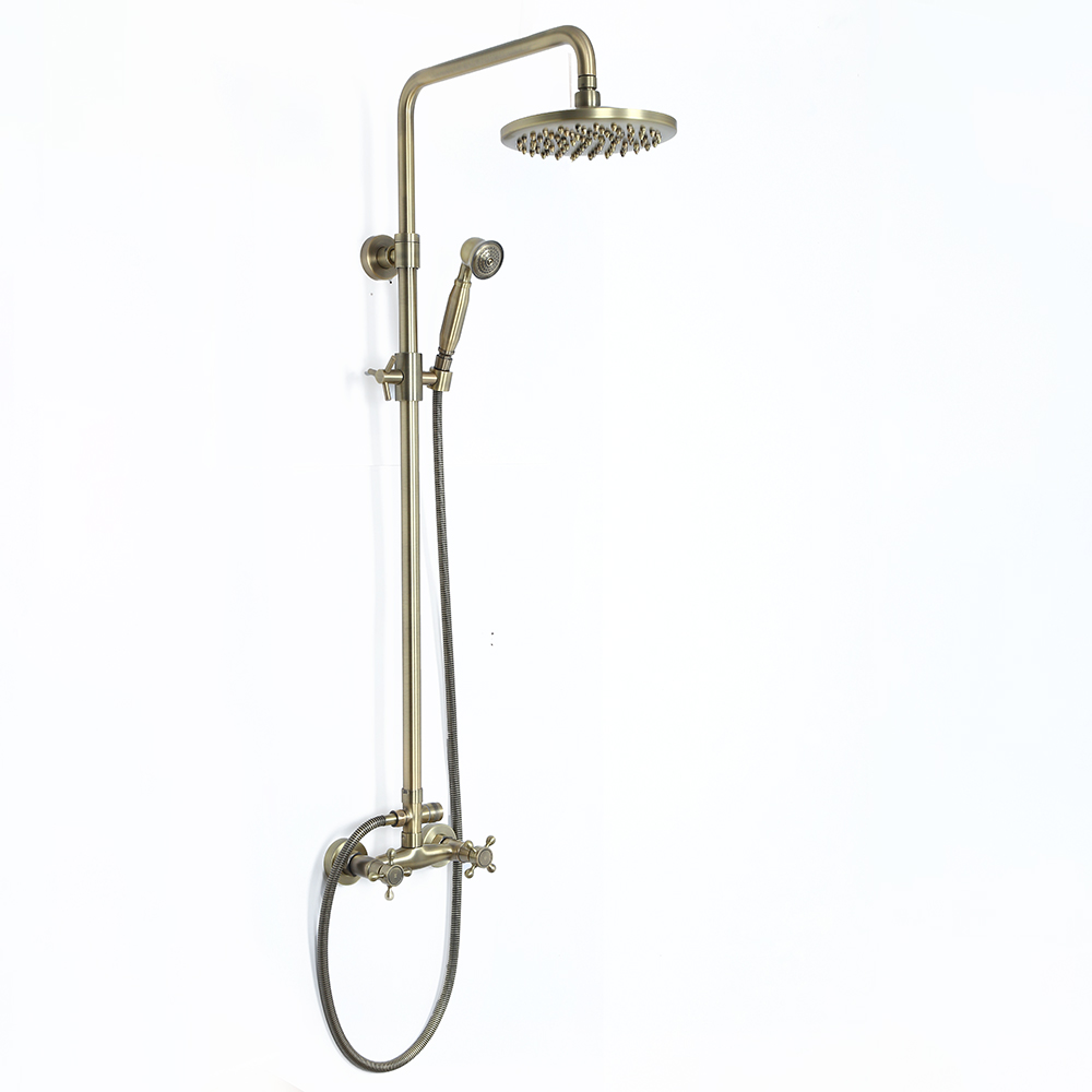Classic Exposed Antique Brass Two Handle Round Rainshower Shower Mixer Solid Brass