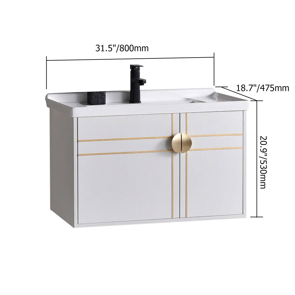 White Floating Bathroom Vanity Wall Mounted 800mm Ceramic Single Basin