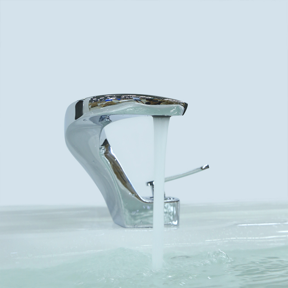 Modern Creative Single Lever Handle Mono Polished Chrome Bathroom Basin Tap Solid Brass
