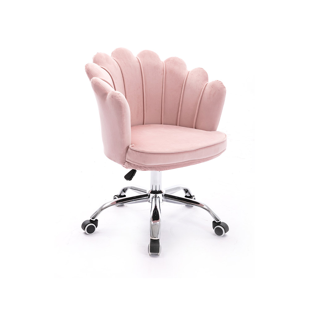 Pink Modern Swivel Office Chair Velvet Upholstered Task Chair Adjustable Height