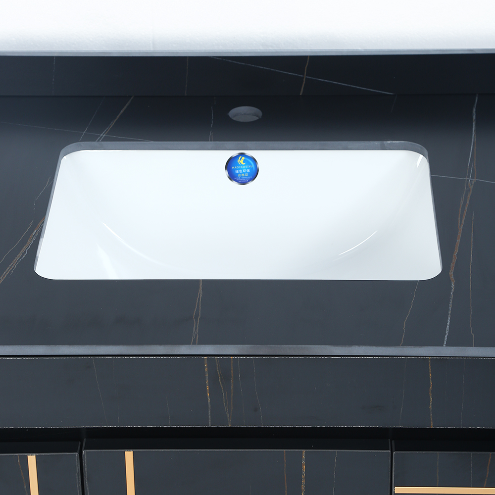 35" Black Modern Faux Marble Floating Bathroom Vanity Single Ceramic Sink