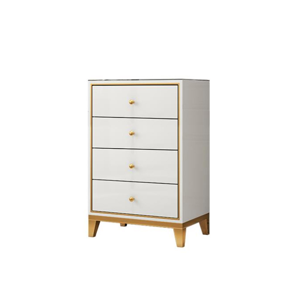Post-Modern White Cabinet Tempered Glass Chest with 4 Drawers in Medium