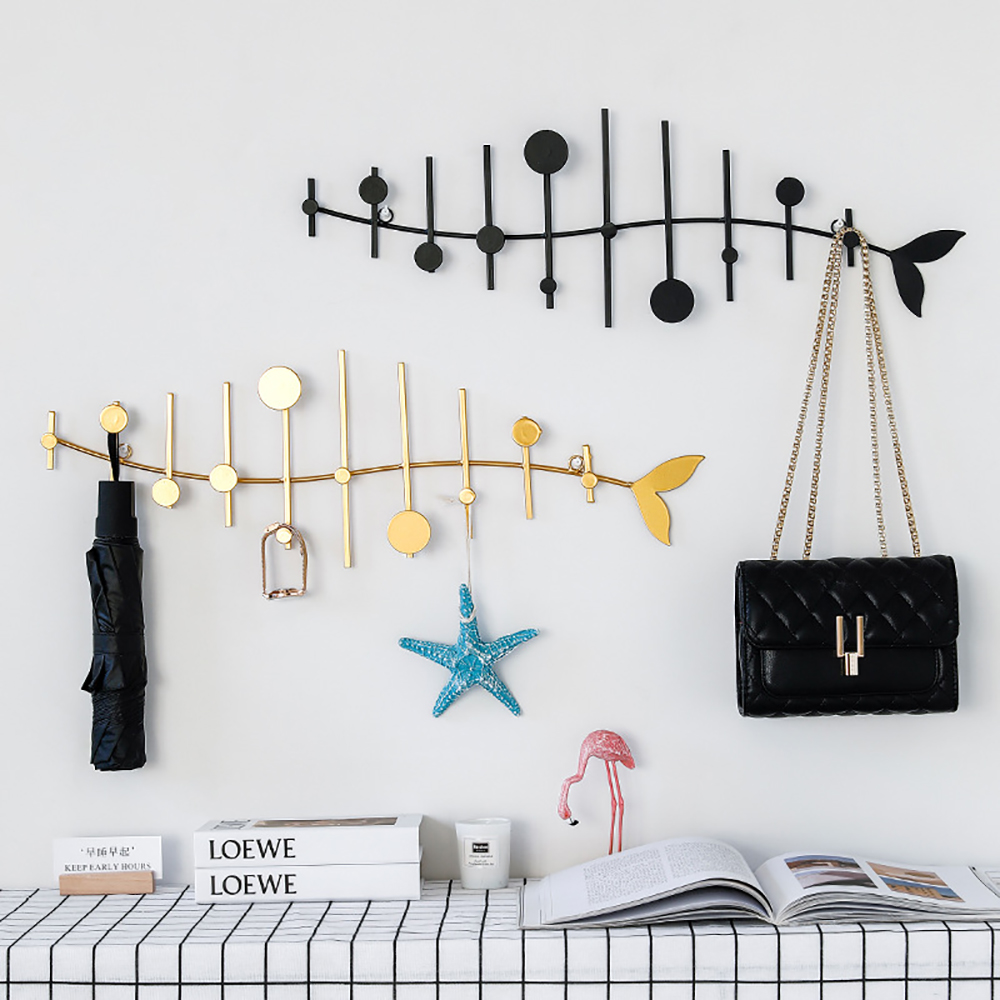 Modern Black Fish Bone Entryway Wall Mounted Coat Rack With 4 Hooks Set Of 2