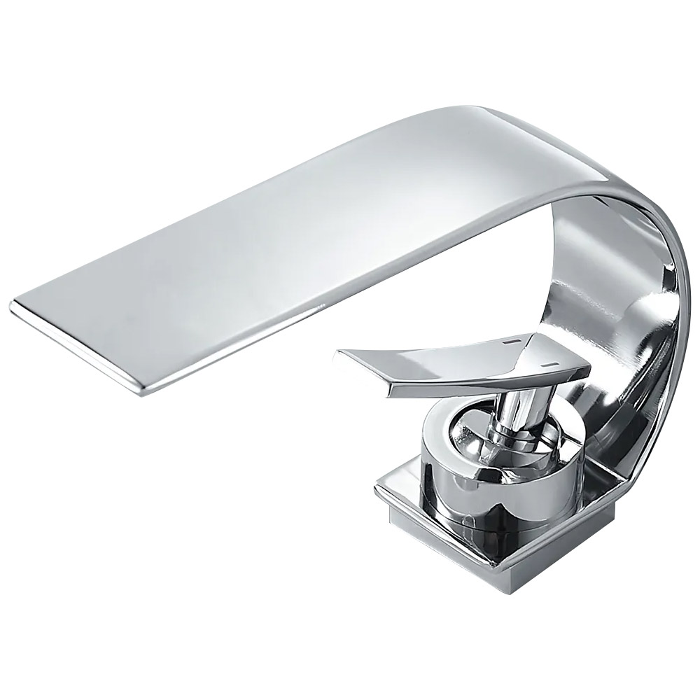 Single Lever Handle Waterfall Arc Bathroom Mixer Tap Chrome Solid Brass