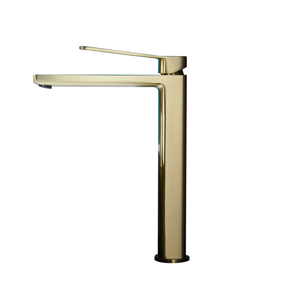 Brushed Gold Single Lever Handle Bathroom Countertop Tap Monobloc Solid Brass