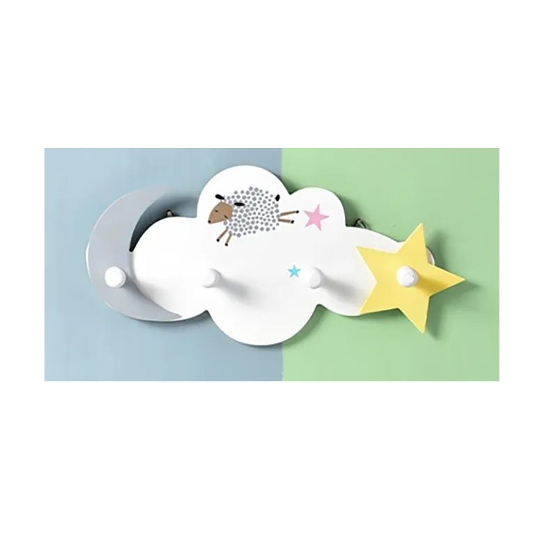 White Cute Cloud And Stars Kids Wall Mounted With 4 Hook Set Of 2