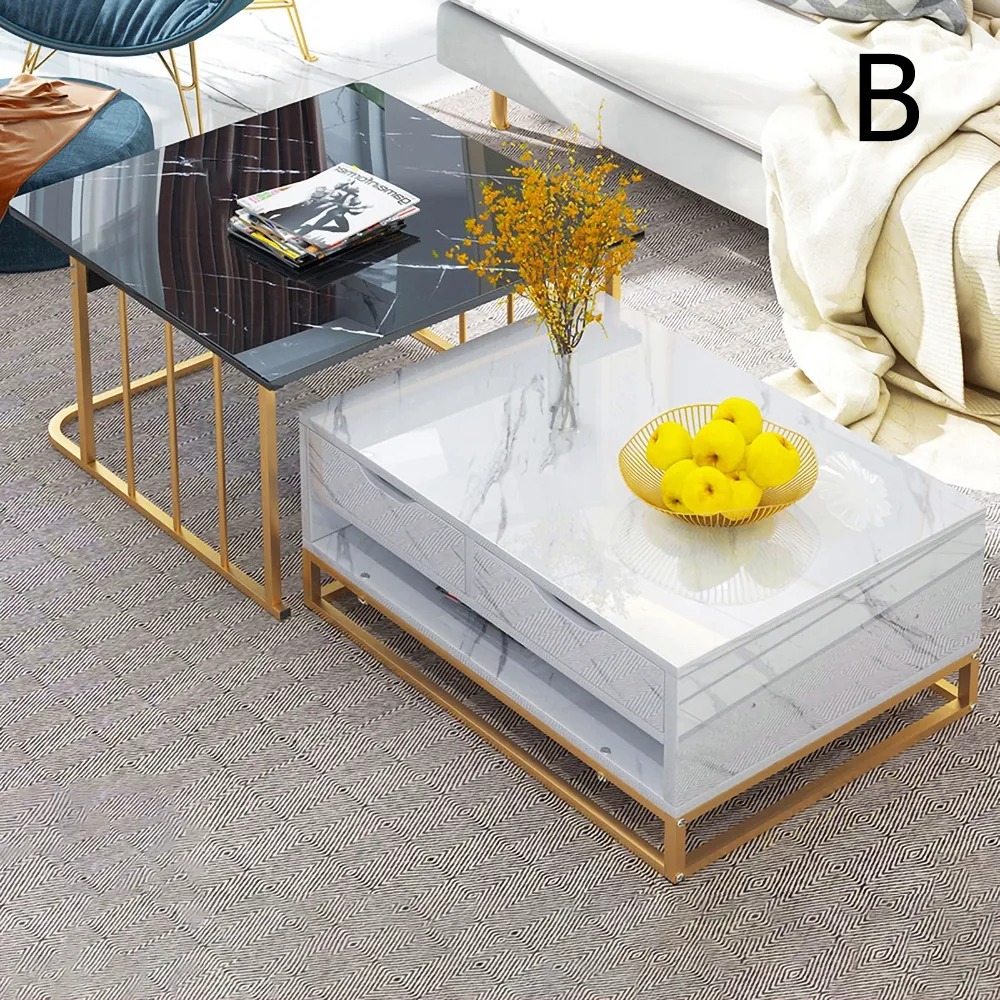 Modern Nesting Coffee Table Set with Drawers & Shelves in Black & White