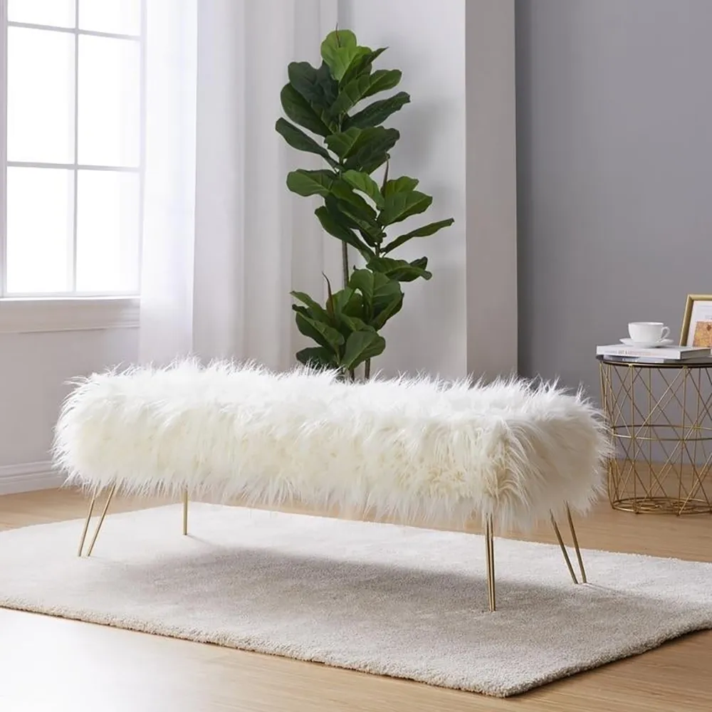 

Faux Fur Bench Bench Puffy Modern Furry Bench