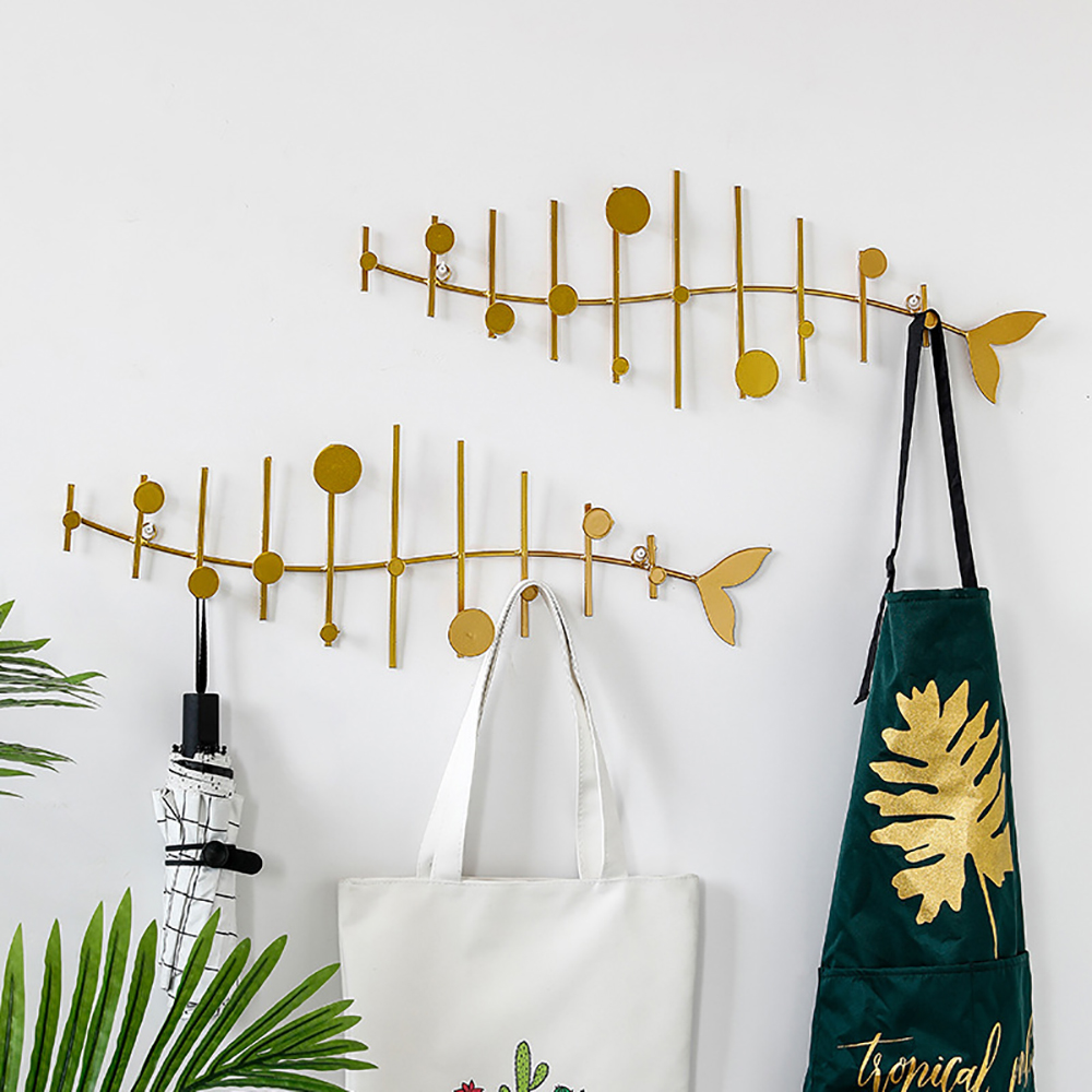 Modern Gold Fish Bone Entryway Wall Mounted Coat Rack With 4 Hooks Set Of 2