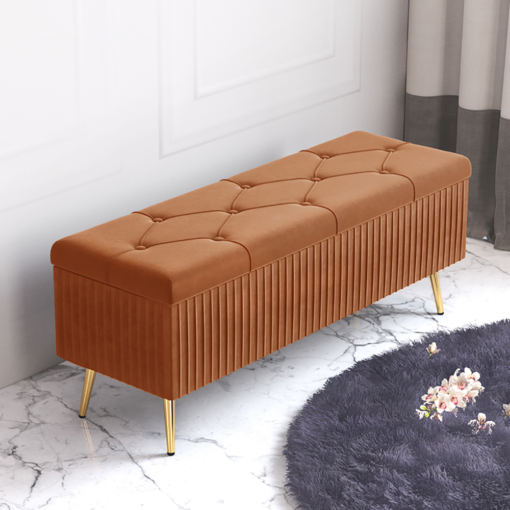 

Modern Velvet Storage Bench Flip Top in Orange