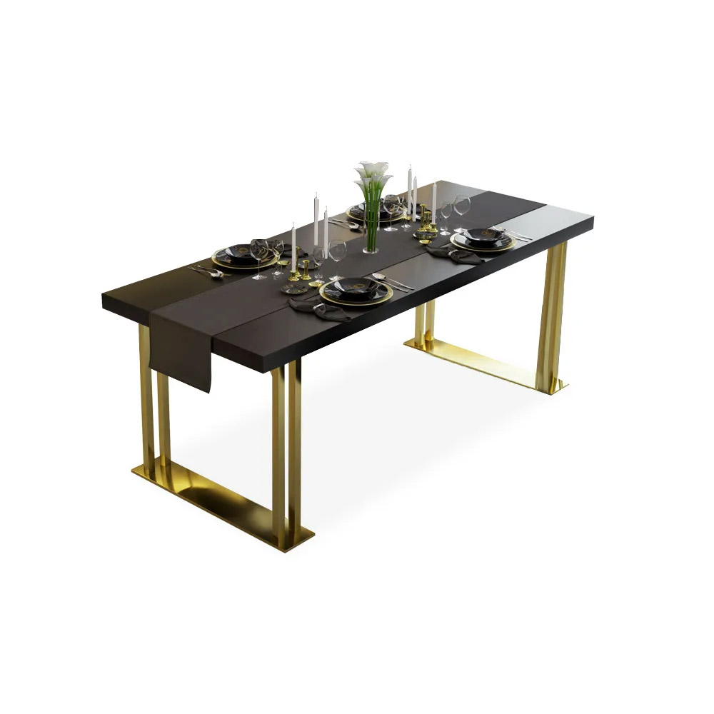 Mesa de comedor rectangular de madera negra de 1800 mm en oro