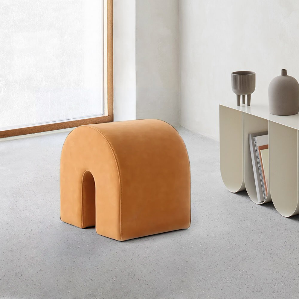 

Orange Entryway Ottoman U-shaped PU Leather Upholstered Ottoman Stool