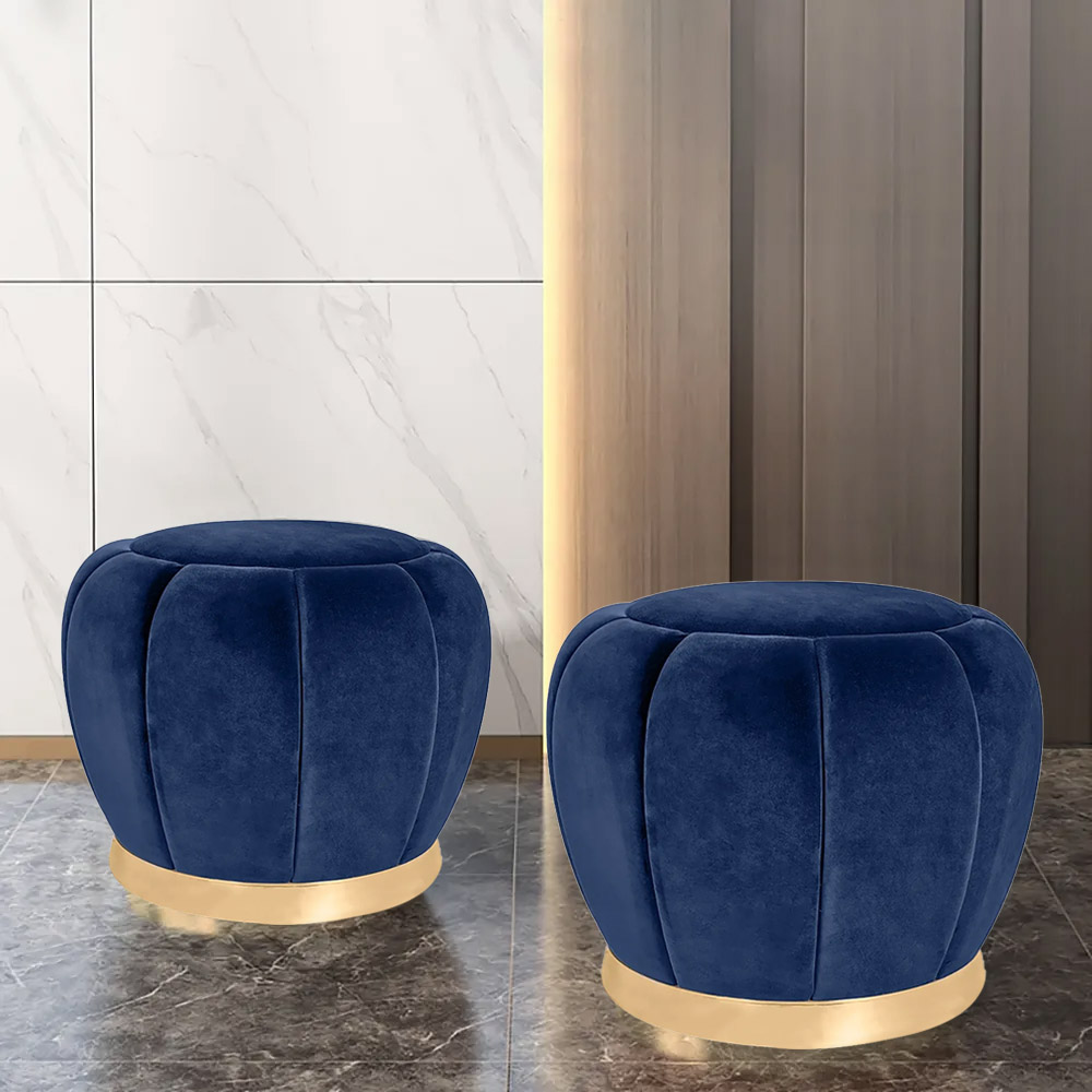 

Blue Velvet Ottoman Mini Round Pouf Small