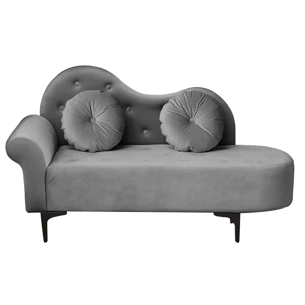 55.1" Gray Velvet Button Tufted Chesterfield Chaise Lounge with Pillow Small Sofa CouchHomary