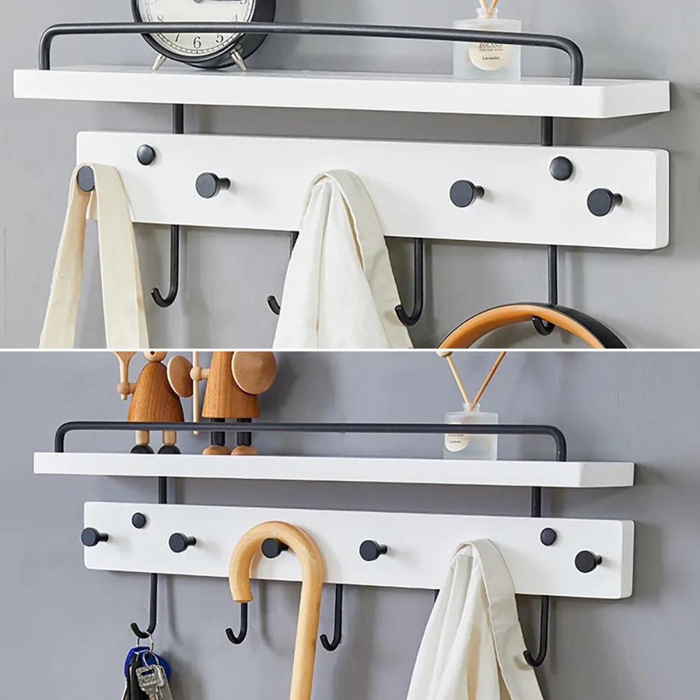 Nostalgic Wall Mounted Coat Rack With Shelf 20 Hook Set Of 2