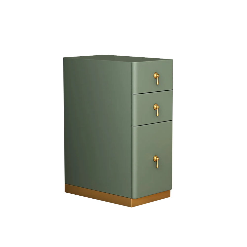 Green 3-Drawer Nightstand Narrow Bedside Table with Faux Leather Upholstery