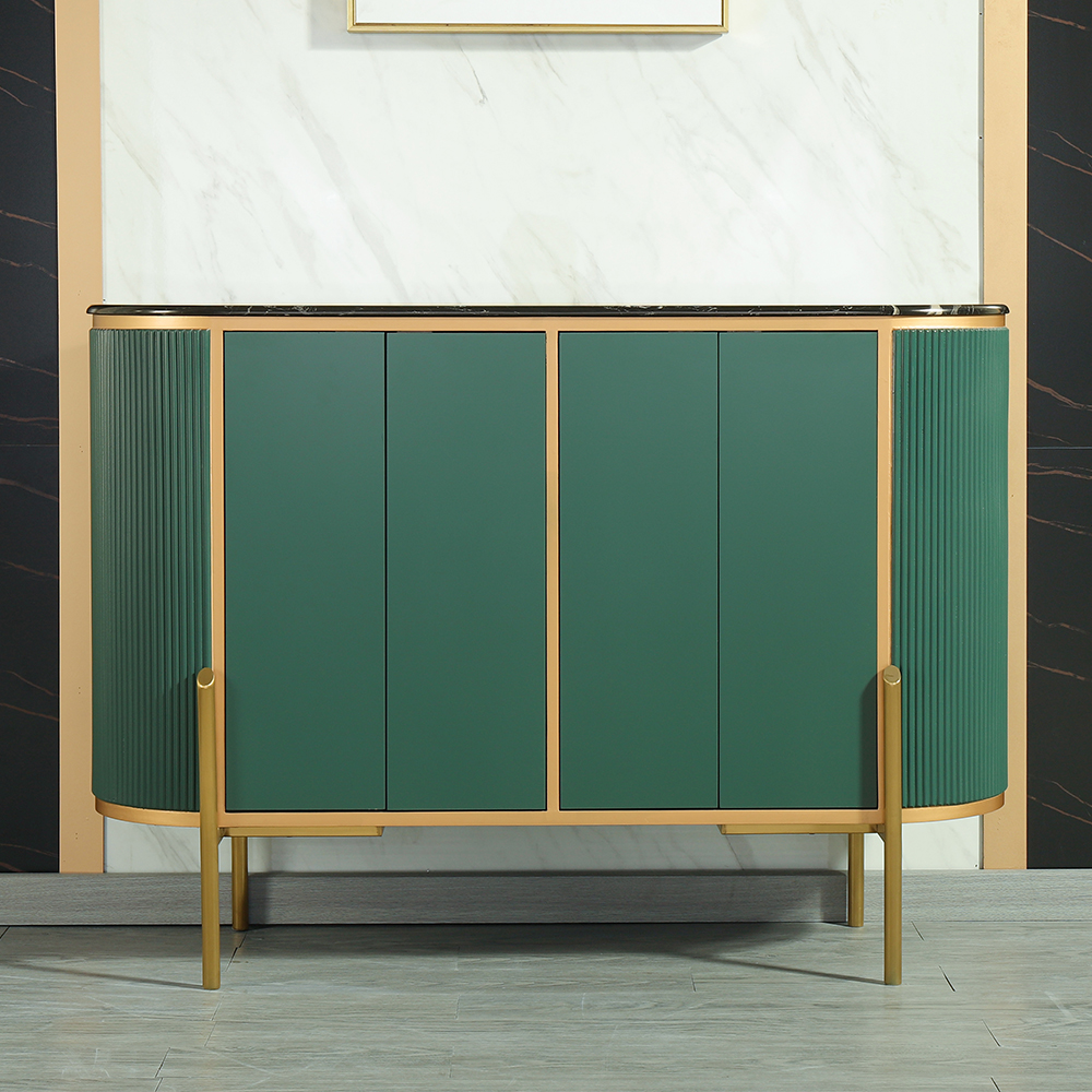 

Modern Green Display Cabinet Faux Marble Top Doors & Shelves Cabinet in Large