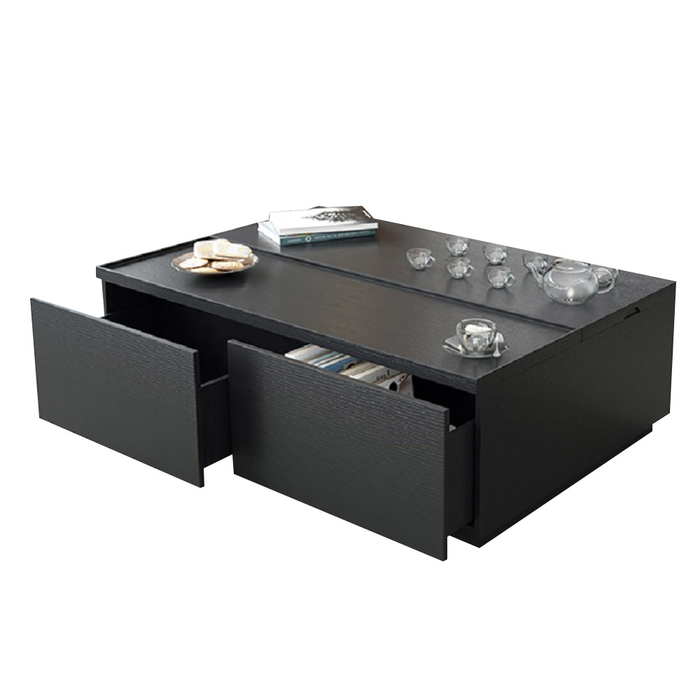 Rectangular Lift Top Storage Coffee Table with Drawers in Black Style BHomary