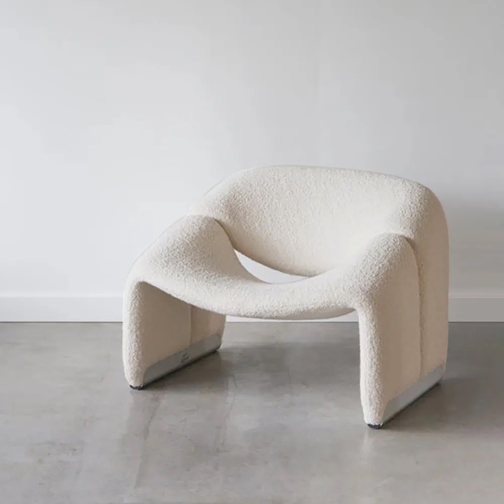 28.3" Modern White Lamb Wool Accent Chair Lounge & Chair