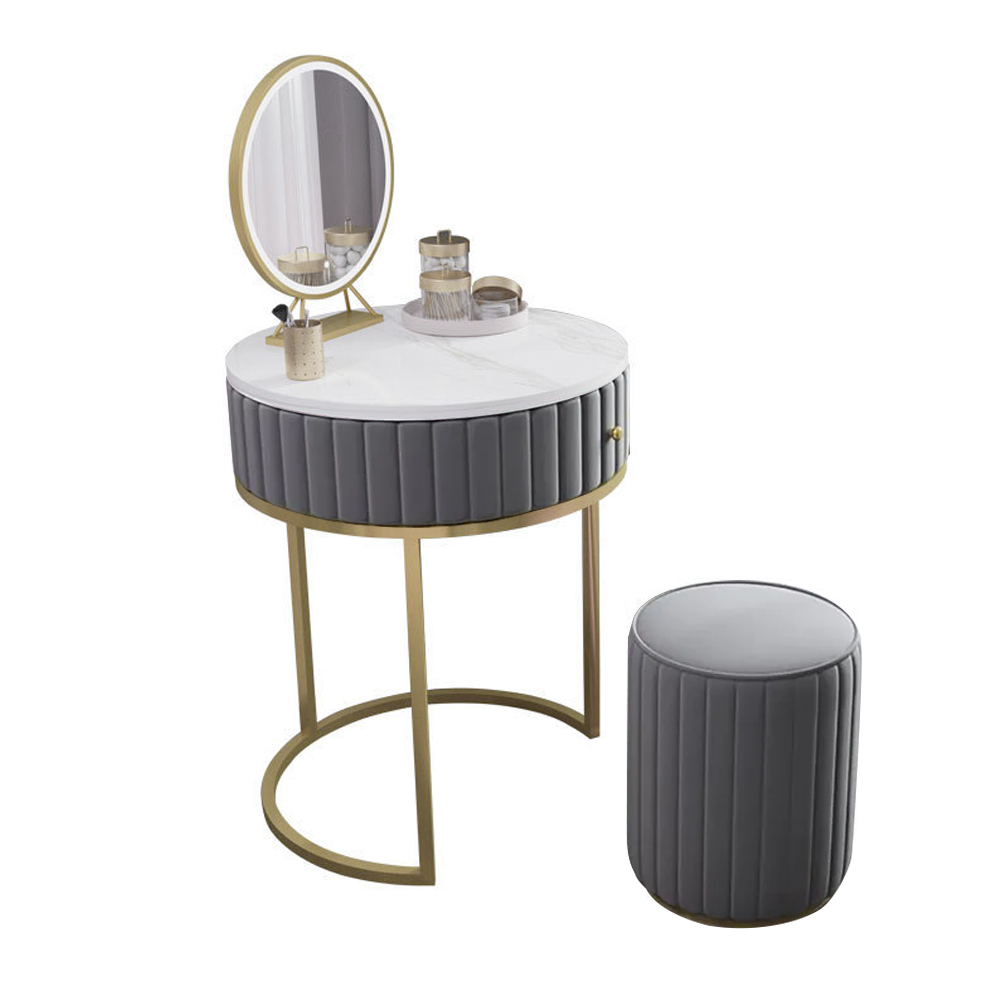 Modern Makeup Vanity Set Velvet Upholstered Small Dressing Table Mirror&Stool Included