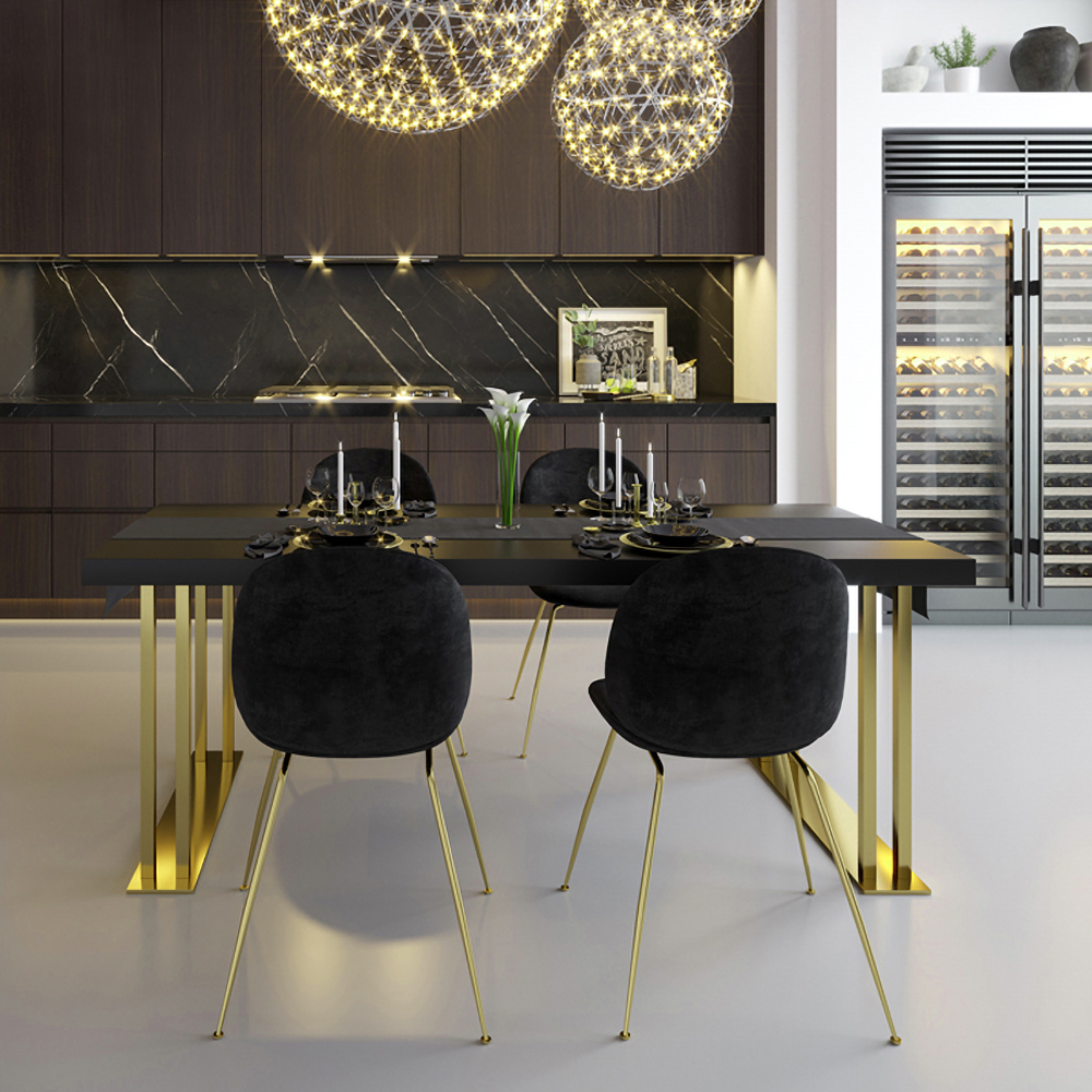 1600mm Black Rectangle Wood Dining Table in Gold