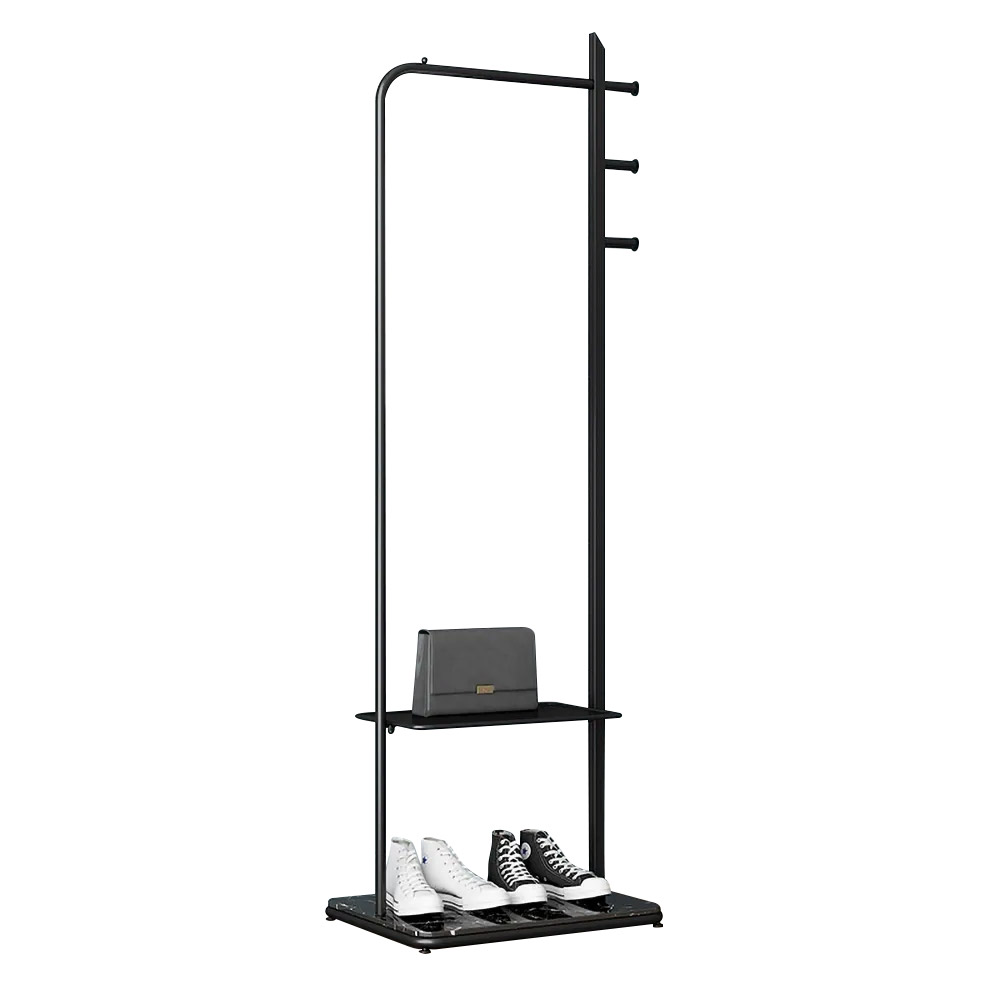 Black Marble Freestanding Coat Stand with Hanging Rail and Hooks