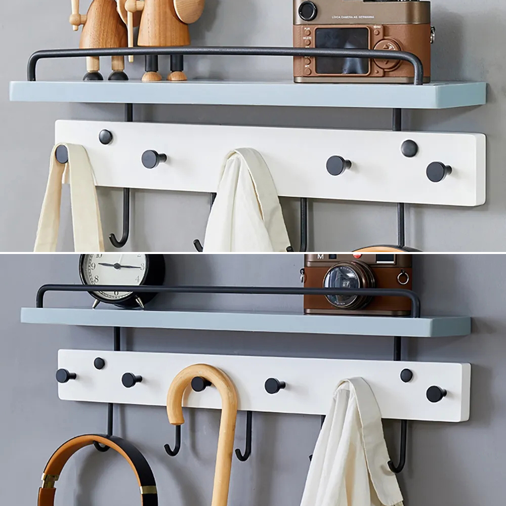 Nostalgic Wall Mounted Coat Rack With Shelf 20 Hooks Set Of 2