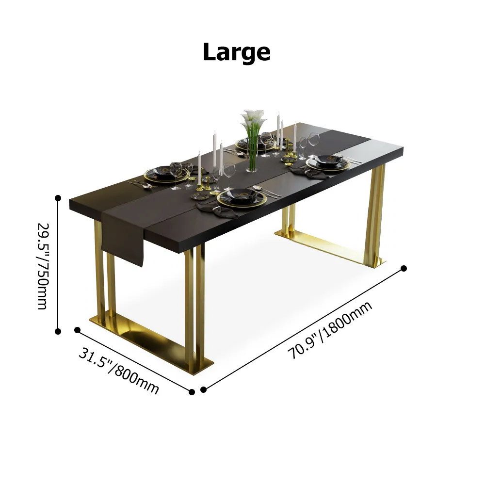 Mesa de comedor rectangular de madera negra de 1800 mm en oro