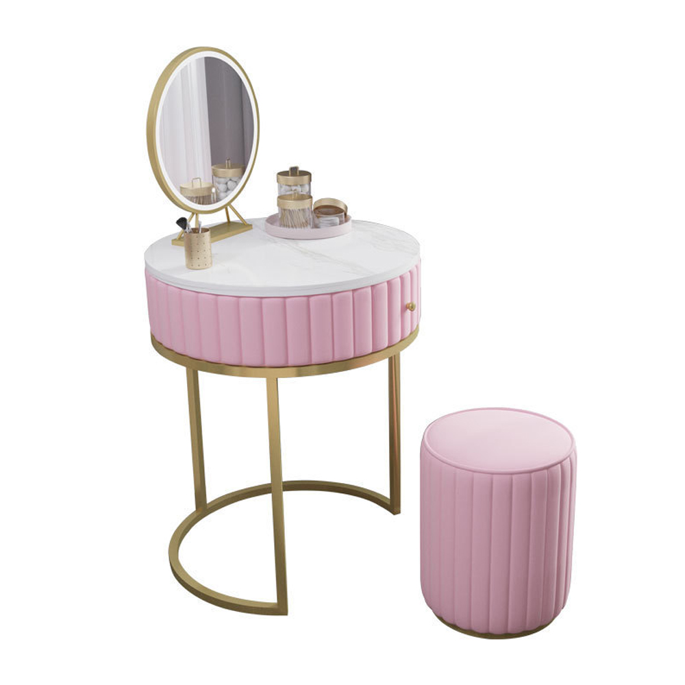 Modern Makeup Vanity Set Velvet Upholstered Small Dressing Table Mirror