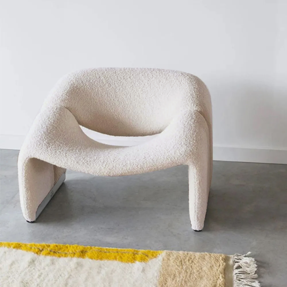 28.3" Modern White Lamb Wool Accent Chair Lounge & Chair