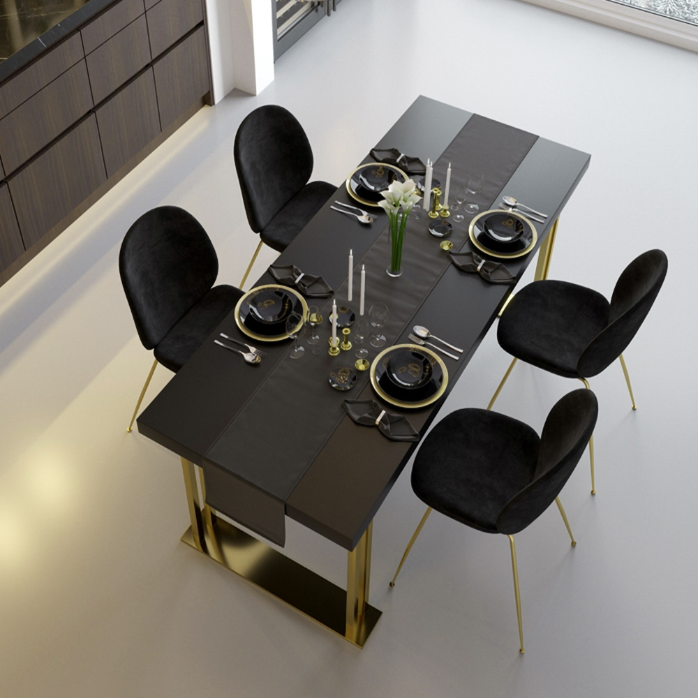 1600mm Black Rectangle Wood Dining Table in Gold