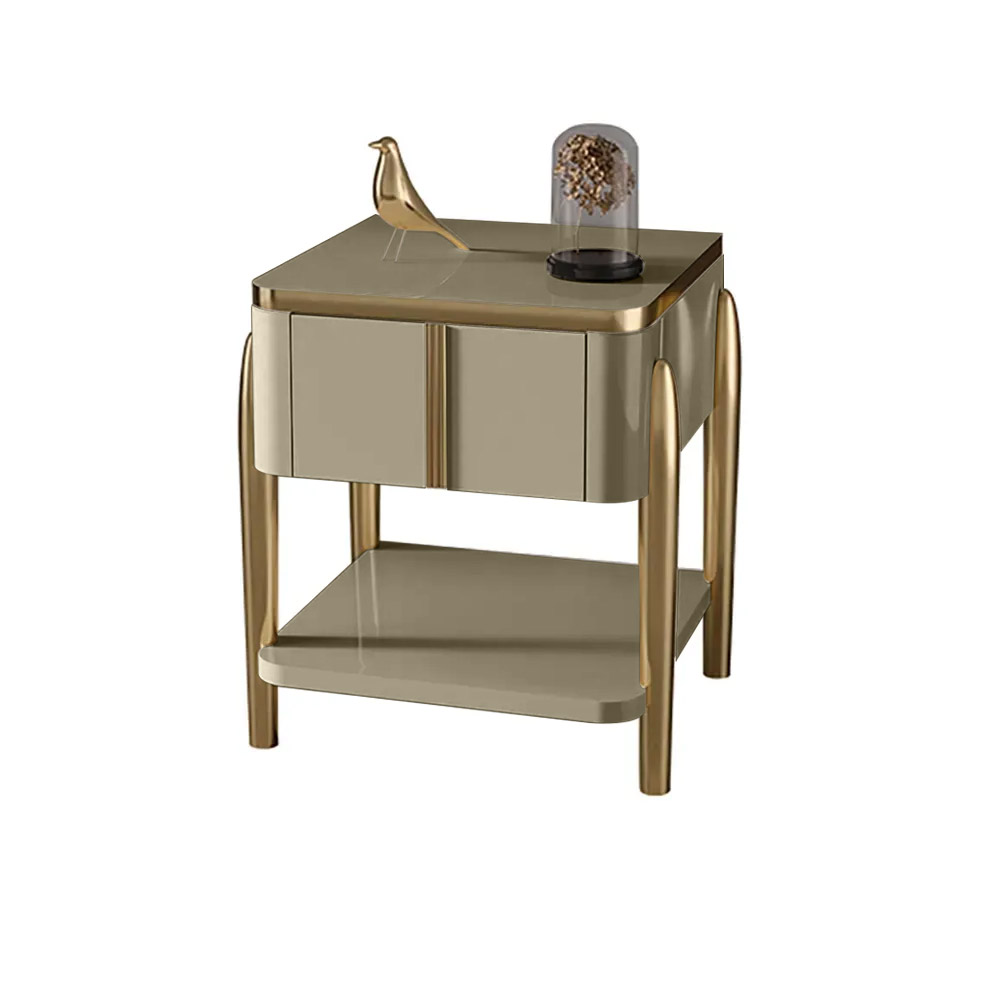 Modern Taupe Nightstand Lacquered Luxury Bedside Table with 1 Drawer