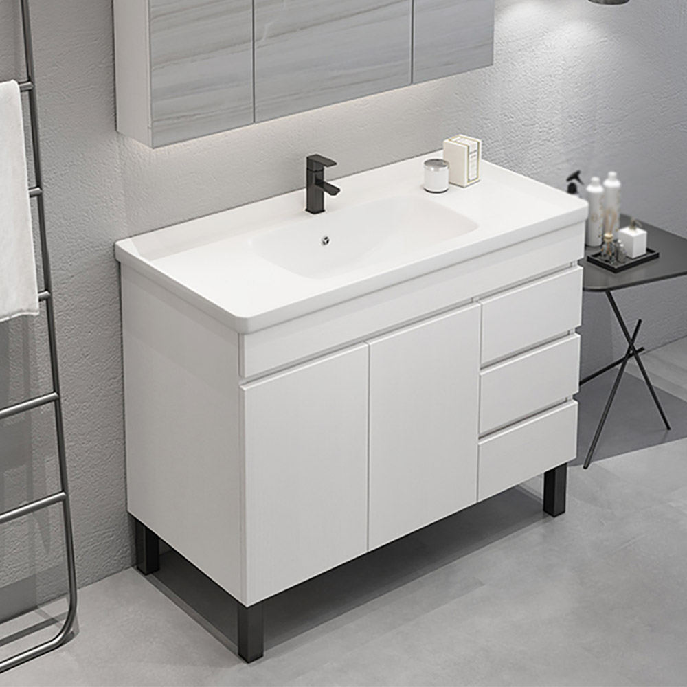 40" Modern White Bathroom Vanity Ceramics Single Sink Freestanding with 3 Drawers