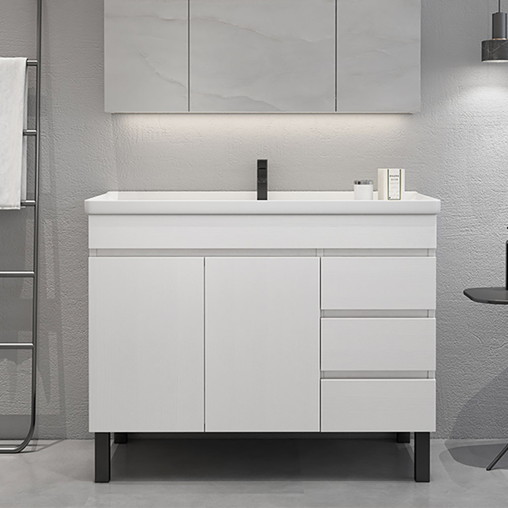 920mm Modern White Bathroom Vanity Ceramics Single Basin Freestanding with 3 Drawers