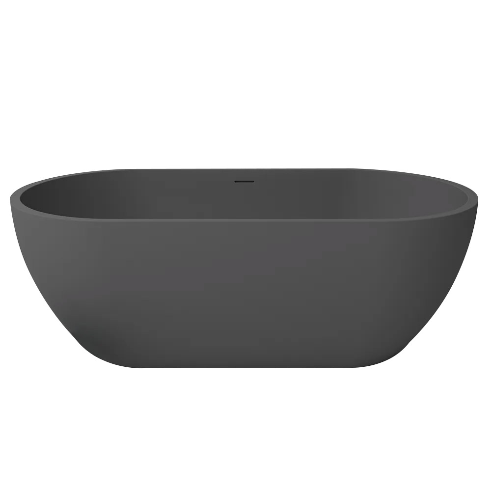 Rounded Freestanding Soaking Bathtub Stone with Center Drain & Overflow in Deep Gray