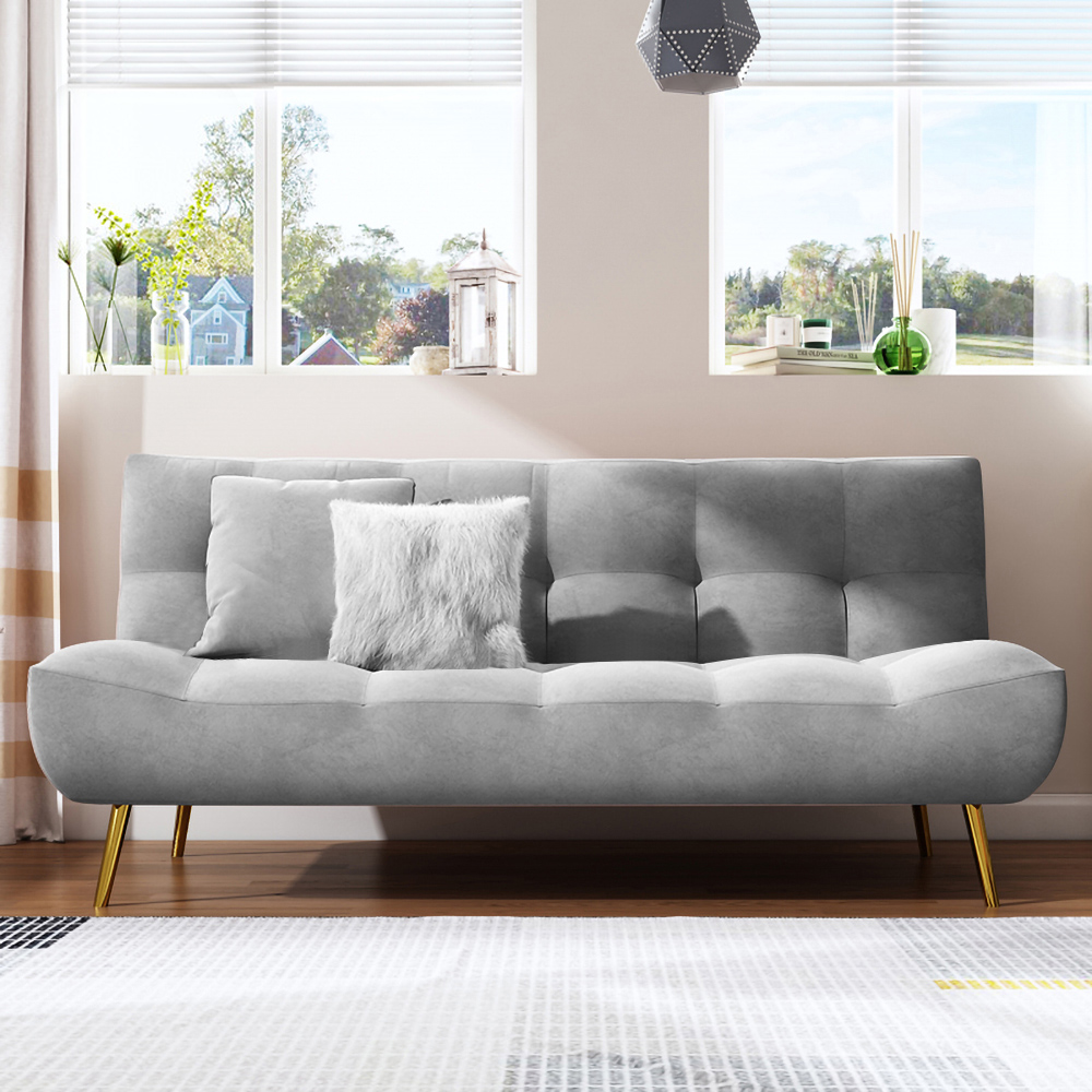 1800mm Grey Sleeper Sofa Bed Convertible Sofa Couch Velvet Upholstery