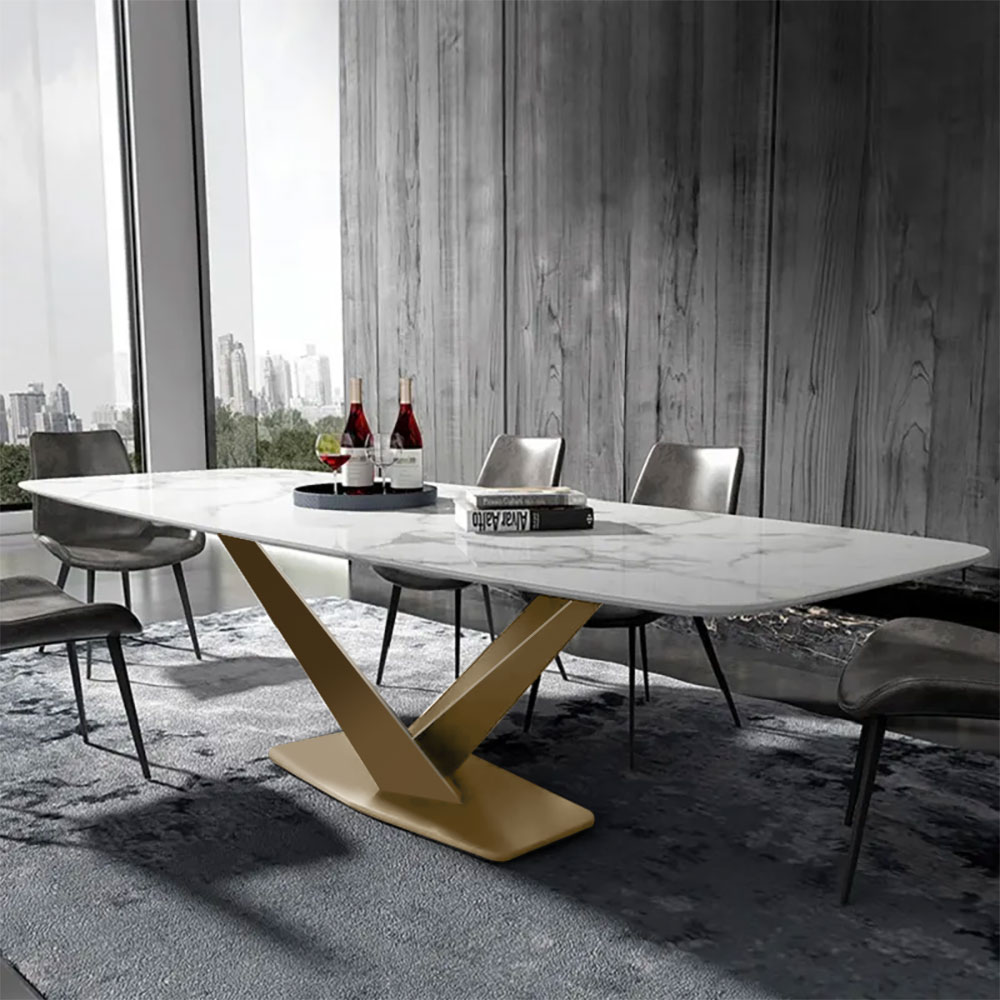 1600mm Modern White Marble Rectangular Dining Table with Stainless Steel X-Base