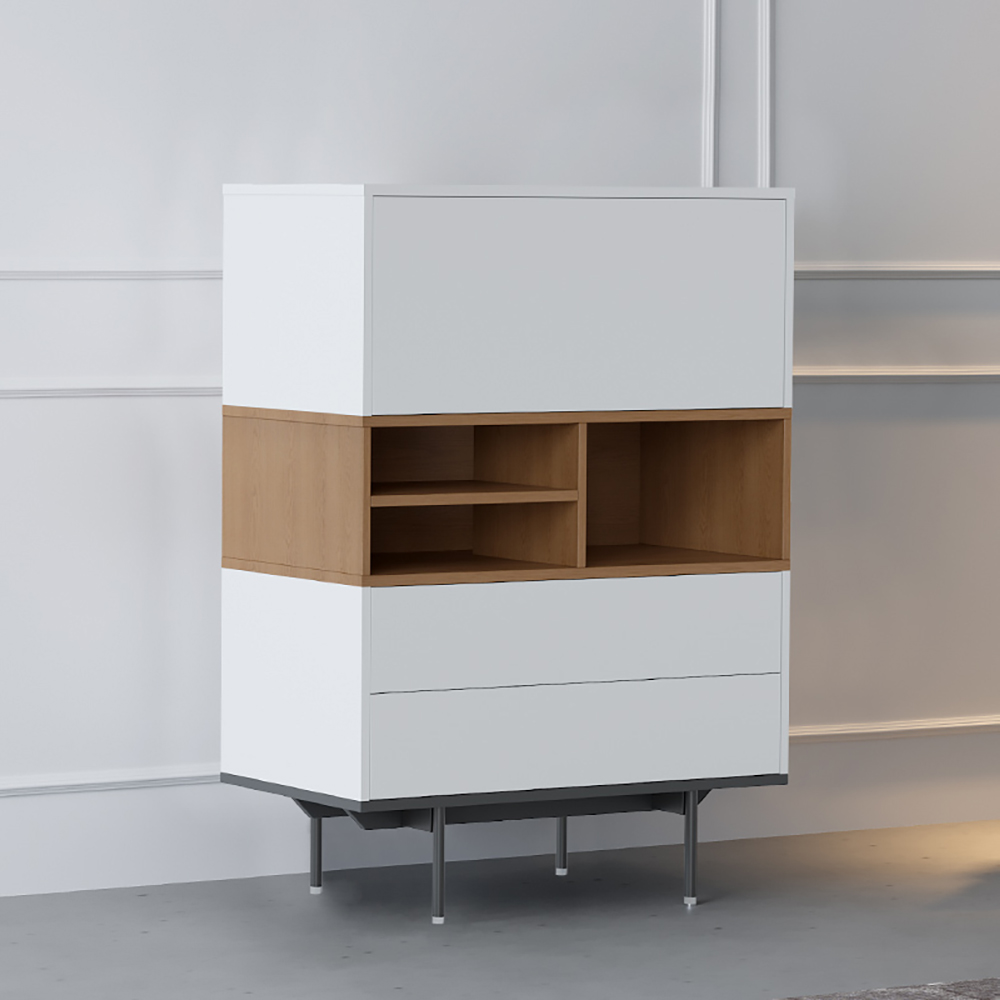 

Nordic White & Walnut Display Cabinet 1 Flip-Open Door Cabinet