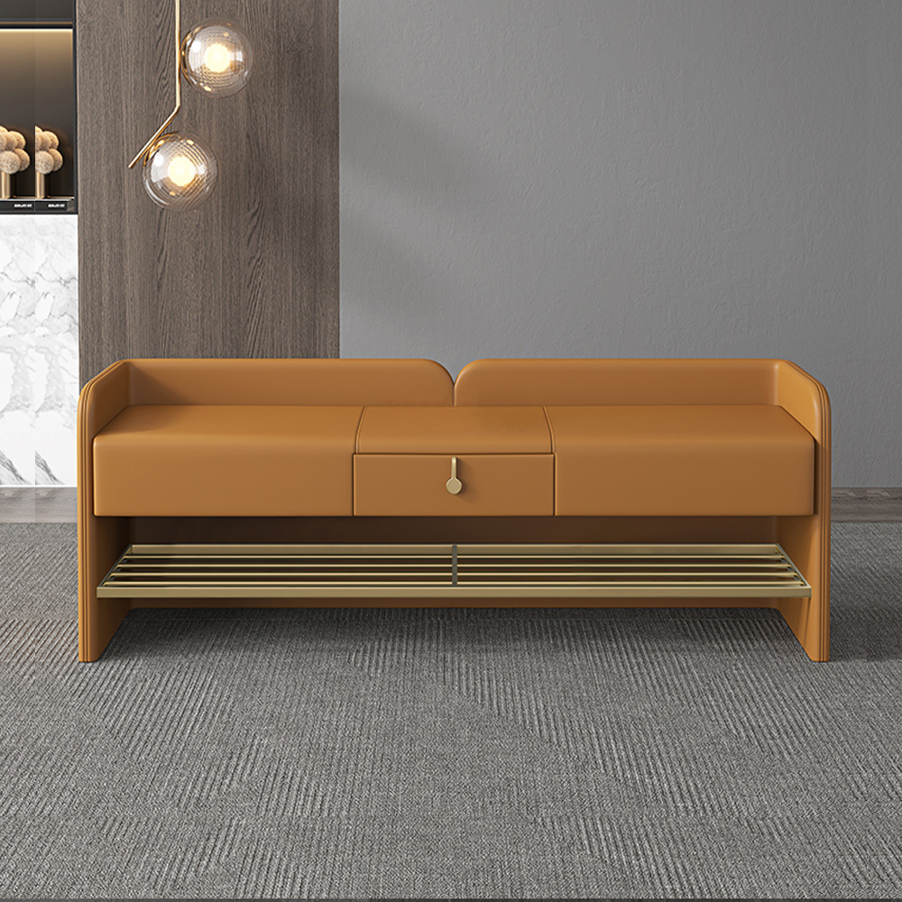 

42.1" Contemporary Entryway Bench Leather Upholstered Shoe Storage Bench