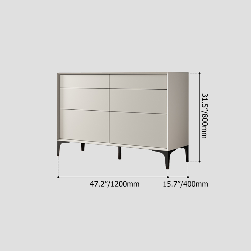 47.2" Minimalist Off White Dresser Accent 6-Drawer Cabinet