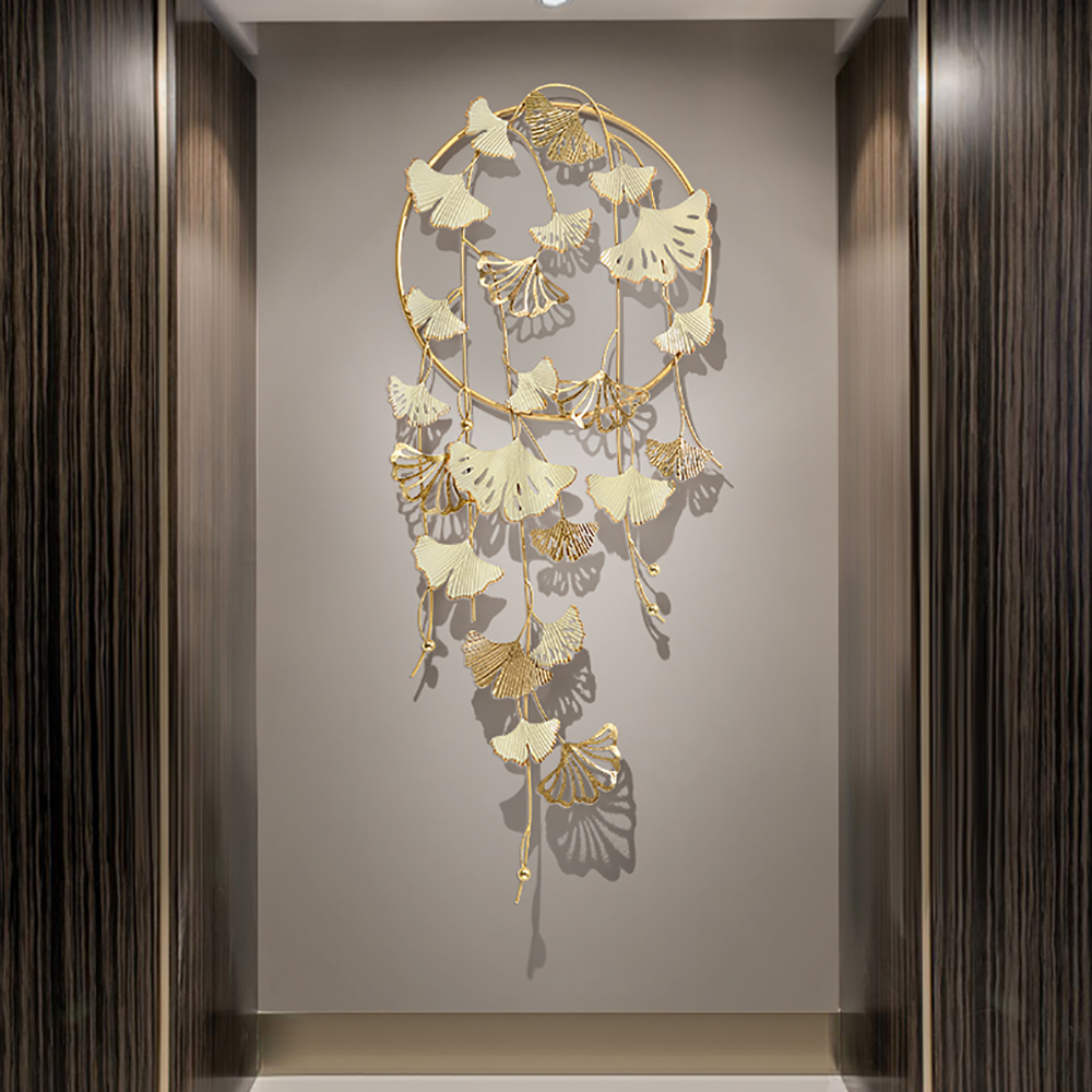 

Creative Gold Hollow-out Ginkgo Leaves Wall Decor Luxury Accent Round Frame