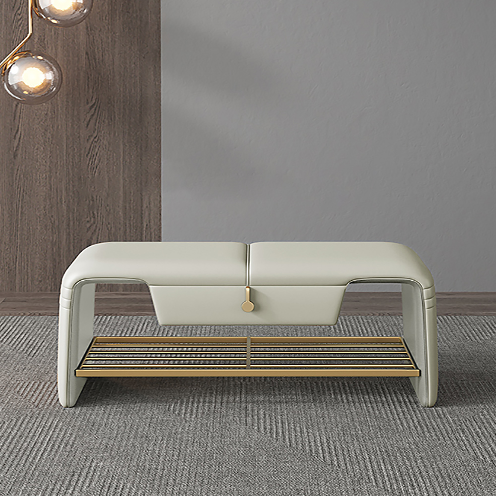 

42.5" Modern Entryway Bench Leather Upholstery with Drawer and Open Shoe Storage Shelf