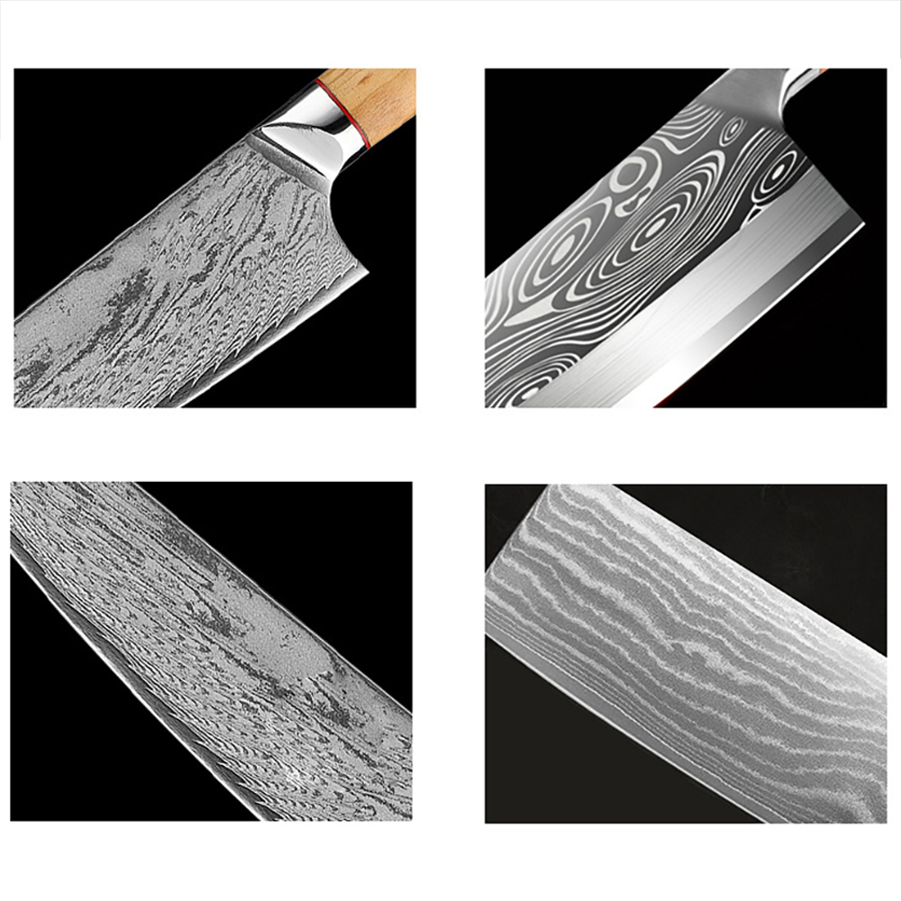 9 Pieces Damascus Kitchen Knife Set with Block Damascus Chef Knives