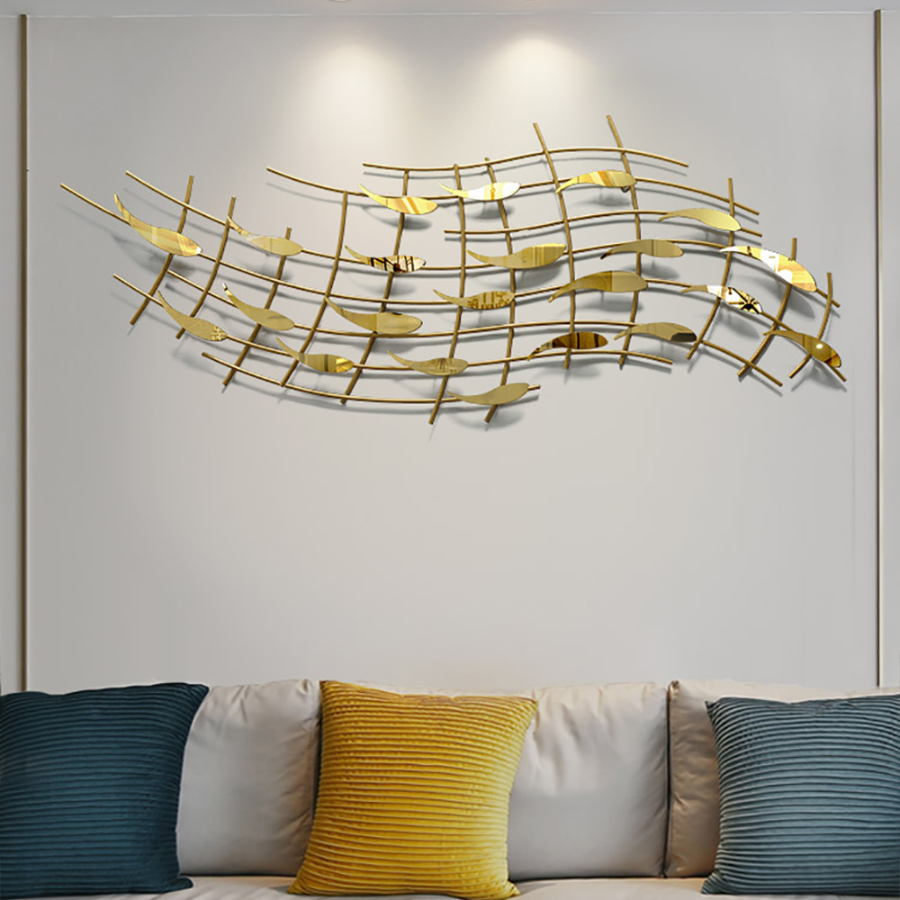 

Modern Gold Wave-Shaped 3D Fishes Wall Decor Sofa Background Wall Art
