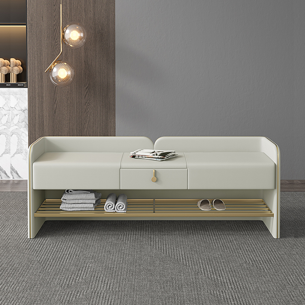 

42.1" Contemporary Entryway Bench Leather Upholstered Shoe Storage Bench